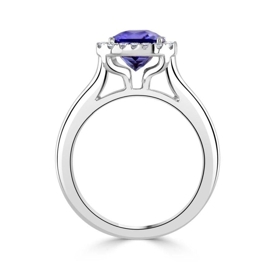 Dipples-18ct White Gold Octagonal Cut Tanzanite & Diamond Halo Cluster Ring-Dipples Jewellers