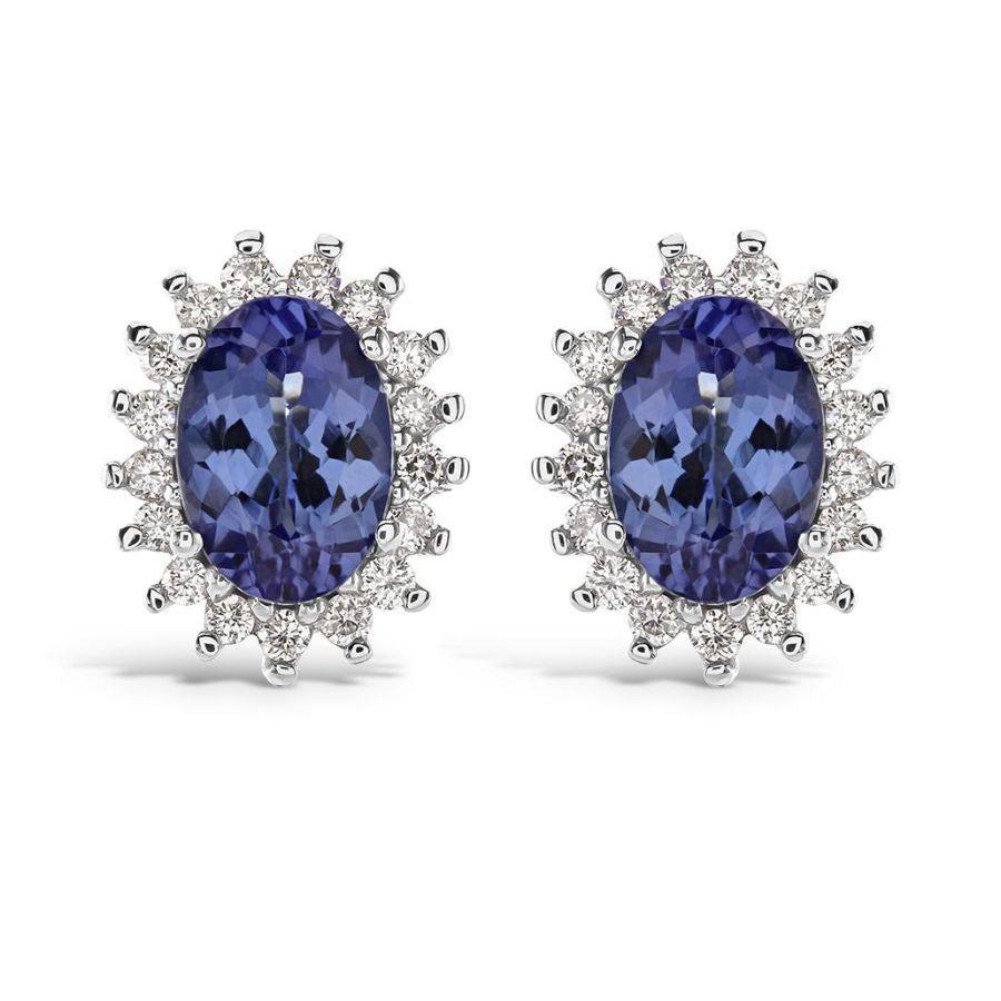 Dipples-18ct White Gold Oval Cut Tanzanite & Diamond Cluster Stud Earrings-Dipples Jewellers
