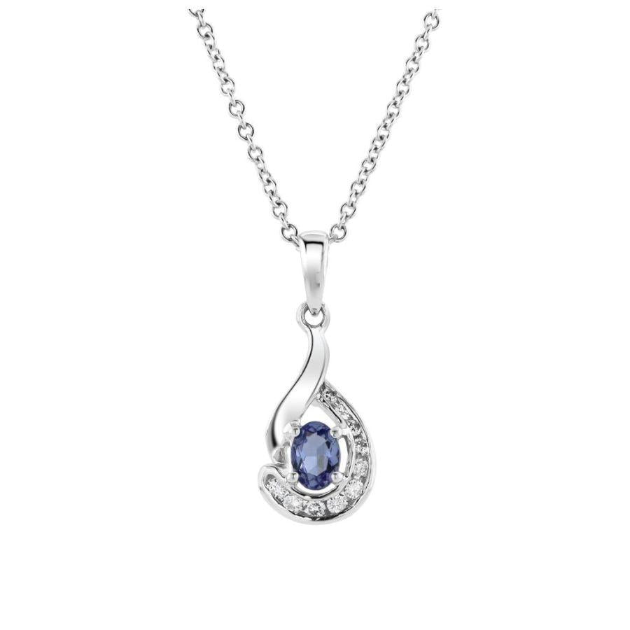 Dipples-18ct White Gold Oval Cut Tanzanite & Diamond Teardrop Shaped Pendant & Chain-Dipples Jewellers