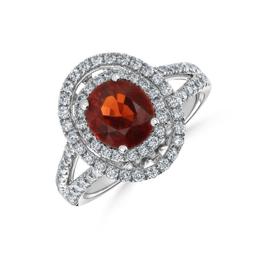 Dipples-18ct White Gold Oval Red Spinel & Diamond Double Halo Cluster Ring with Split Diamond Shoulders-Dipples Jewellers