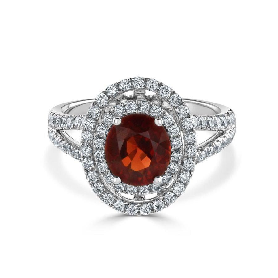 Dipples-18ct White Gold Oval Red Spinel & Diamond Double Halo Cluster Ring with Split Diamond Shoulders-Dipples Jewellers