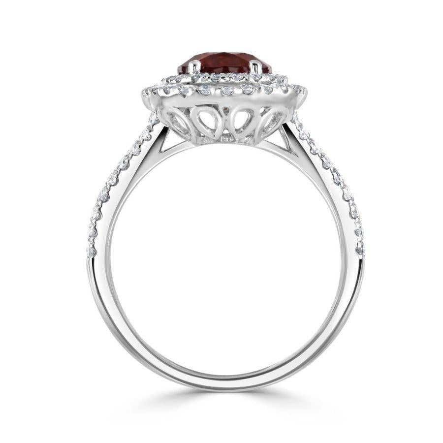Dipples-18ct White Gold Oval Red Spinel & Diamond Double Halo Cluster Ring with Split Diamond Shoulders-Dipples Jewellers