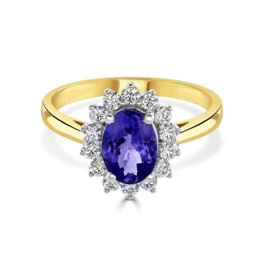 Dipples-18ct white gold oval tanzanite and diamond claw set ring-Dipples Jewellers