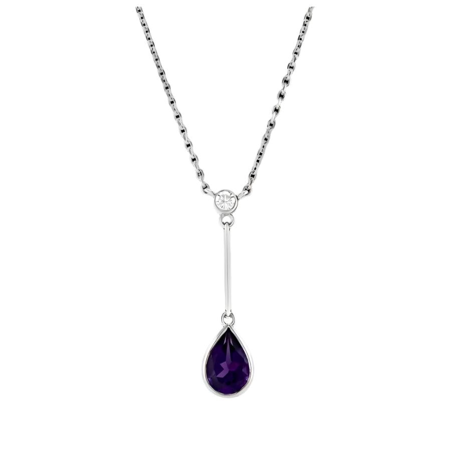 Dipples-18ct White Gold Pear Cut Amethyst & Diamond Long Drop Pendant & Chain-Dipples Jewellers