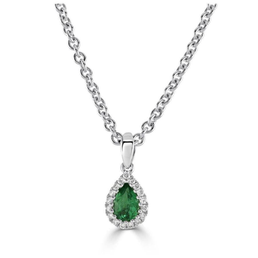 Dipples-18ct White Gold Pear Cut Emerald & Diamond Halo Cluster Pendant-Dipples Jewellers