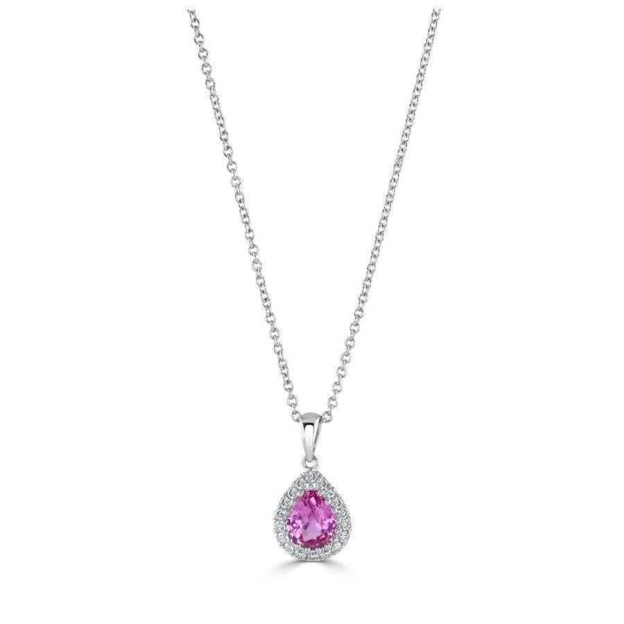 Dipples-18ct White Gold Pear Cut Pink Sapphire & Diamond Halo Cluster Pendant-Dipples Jewellers