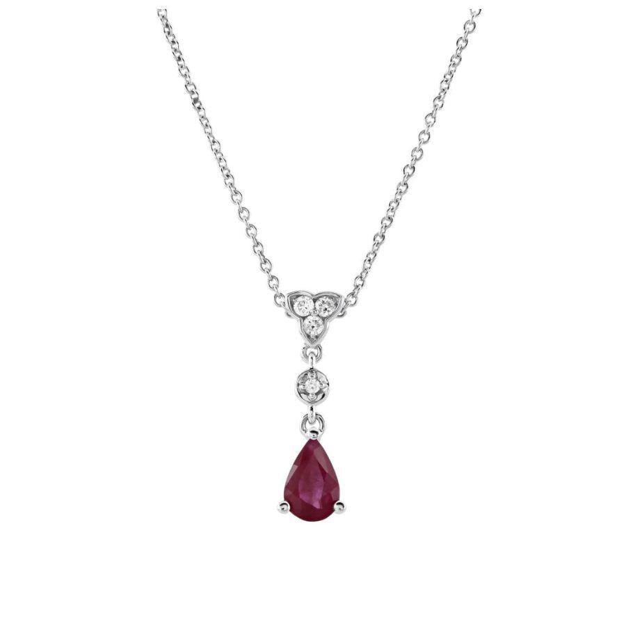 Dipples-18ct White Gold Pear Cut Ruby & Diamond Drop Pendant & Chain-Dipples Jewellers