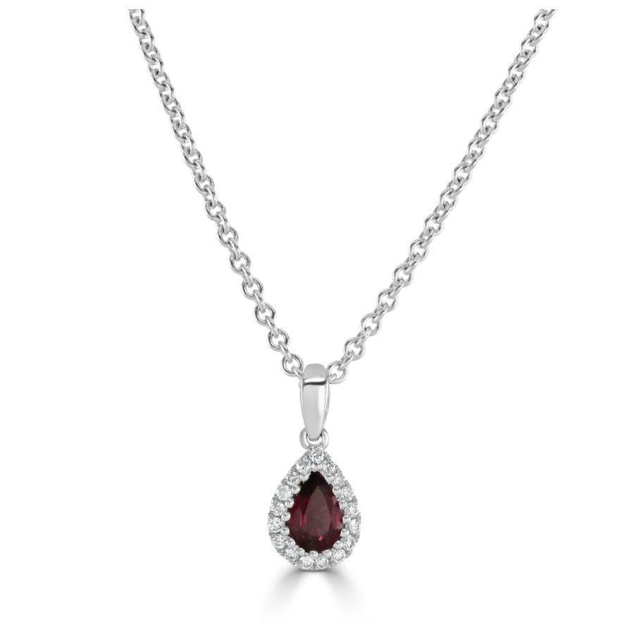 Dipples-18ct White Gold Pear Cut Ruby & Diamond Halo Cluster Pendant-Dipples Jewellers