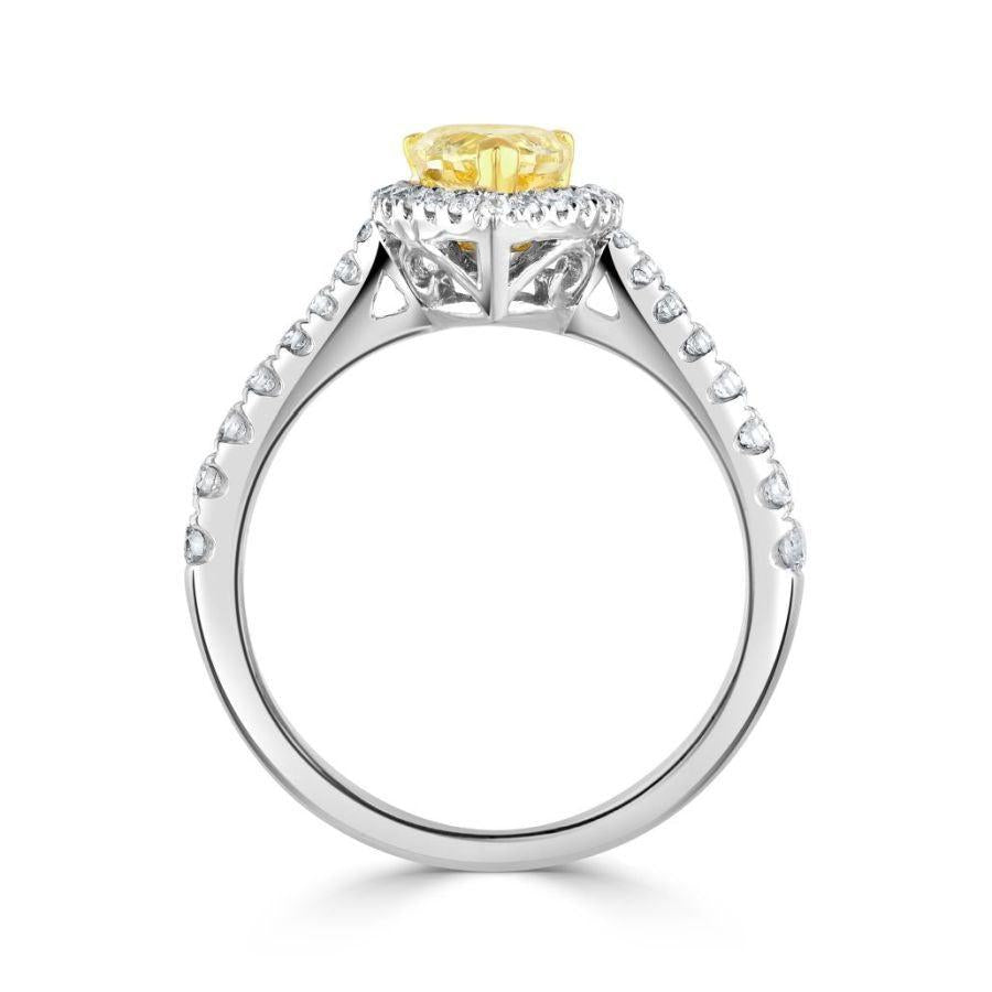 Dipples-18ct White Gold Pear Cut Yellow Diamond Halo Cluster Ring with Diamond Shoulders-Dipples Jewellers