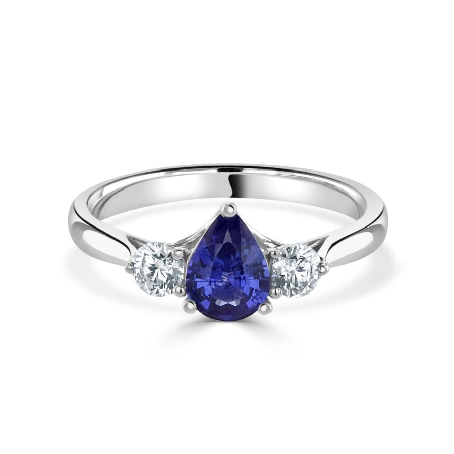 Dipples-18ct White Gold Pear Shaped Sapphire & Diamond Three Stone Ring-Dipples Jewellers