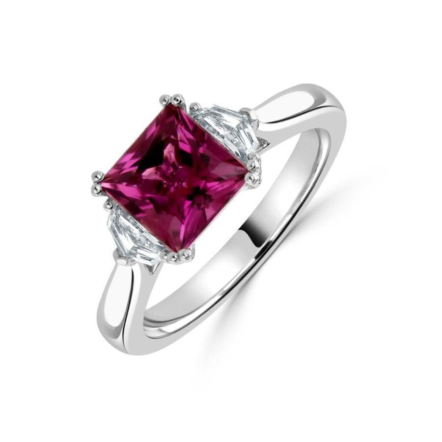 Dipples-18ct White Gold Pink Tourmaline & Fancy Cut Diamond Trilogy Ring-Dipples Jewellers