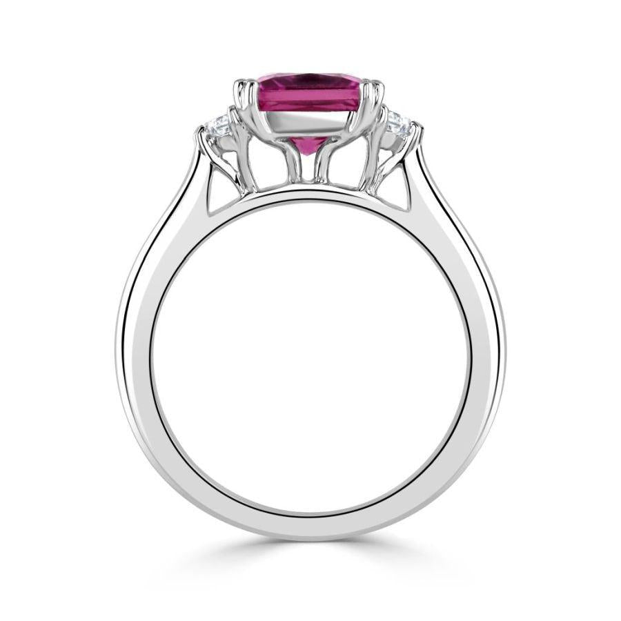 Dipples-18ct White Gold Pink Tourmaline & Fancy Cut Diamond Trilogy Ring-Dipples Jewellers