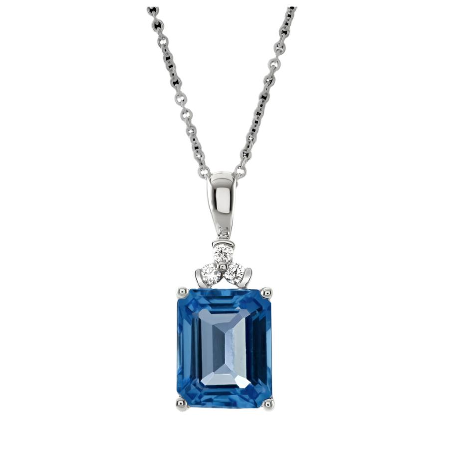 Dipples-18ct White Gold Rectangular Cut Blue Topaz & Diamond Pendant & Chain-Dipples Jewellers