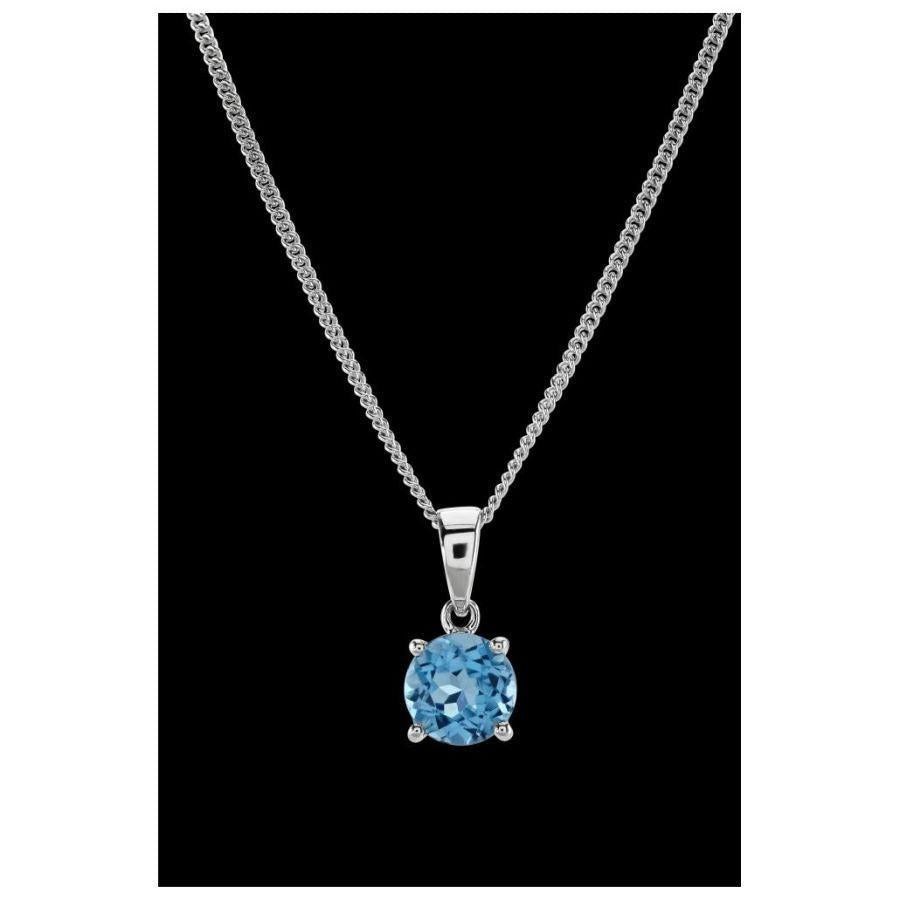 Dipples-18ct White Gold Rnd Blue Topaz Pendant No-Chain-Dipples Jewellers
