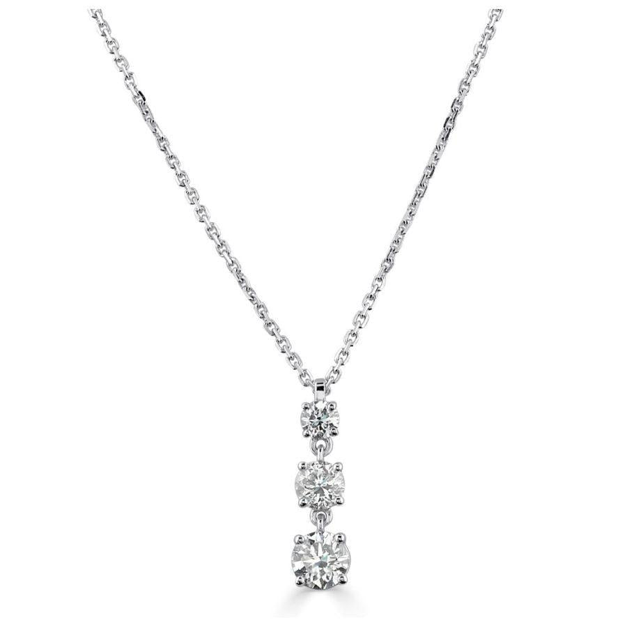 Dipples-18ct White Gold Round Brilliant Cut Diamond Graduated Drop Pendant & Chain-Dipples Jewellers