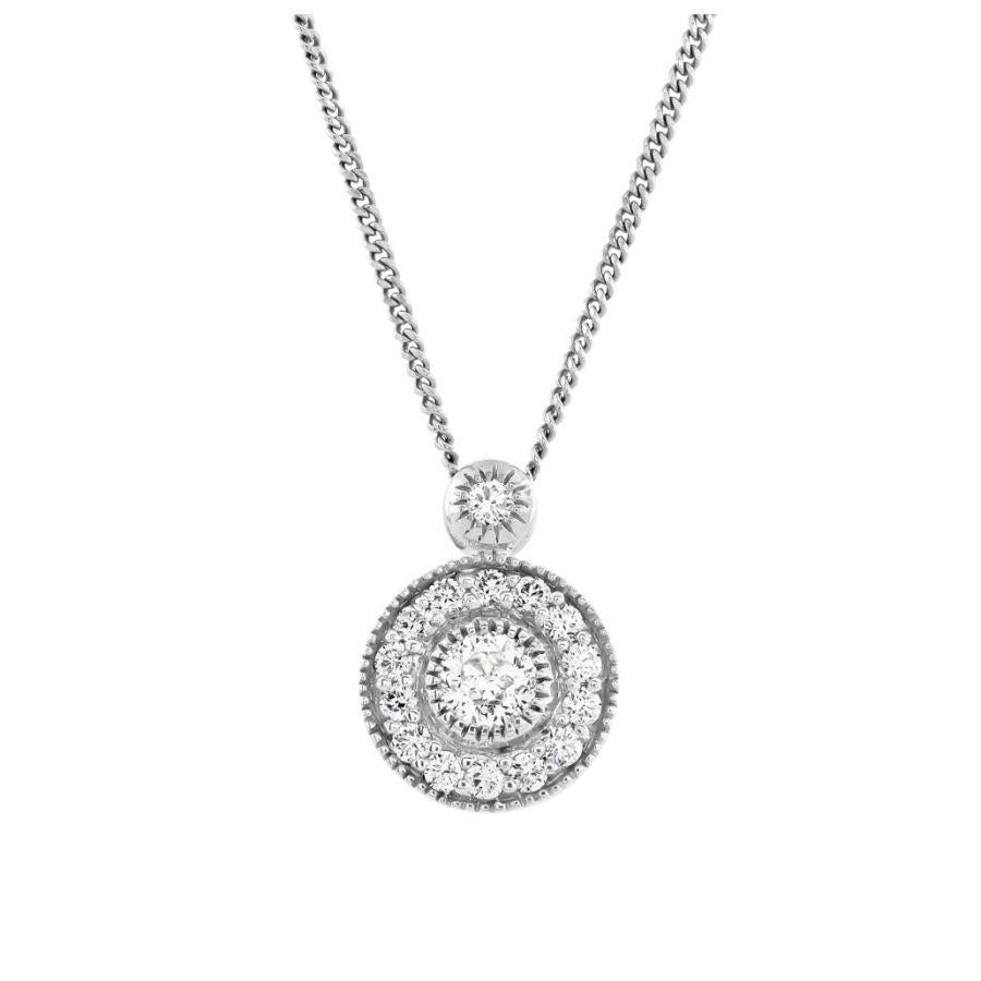 Dipples-18ct White Gold Round Brilliant Cut Diamond Halo Cluster Pendant & Chain-Dipples Jewellers