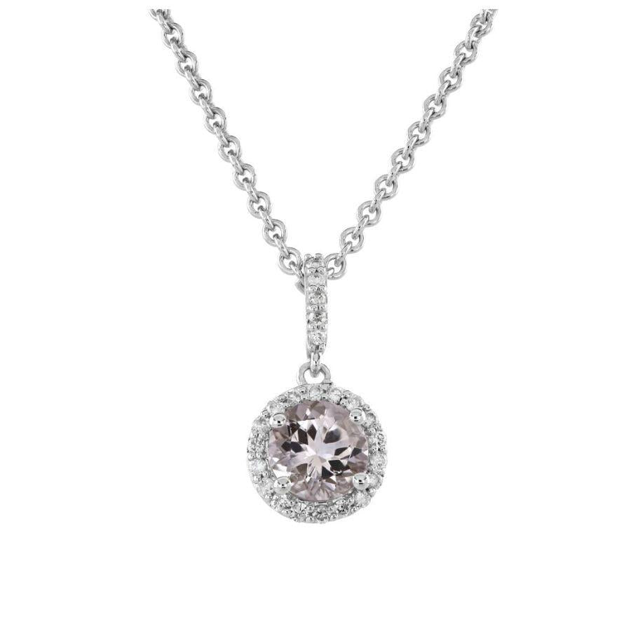 Dipples-18ct White Gold Round Cut Pink Sapphire & Diamond Halo Cluster Pendant & Chain-Dipples Jewellers