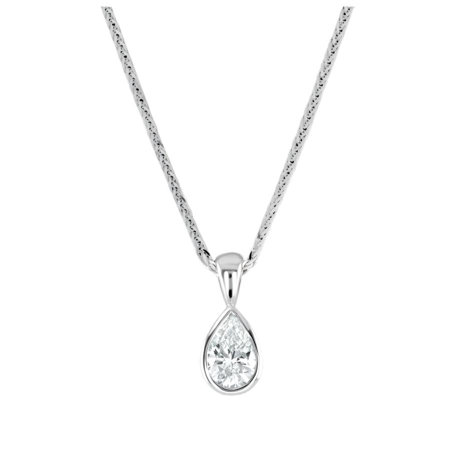 Dipples-18ct White Gold Rubover Set 0.60ct Pear Cut Diamond Pendant & Chain-Dipples Jewellers