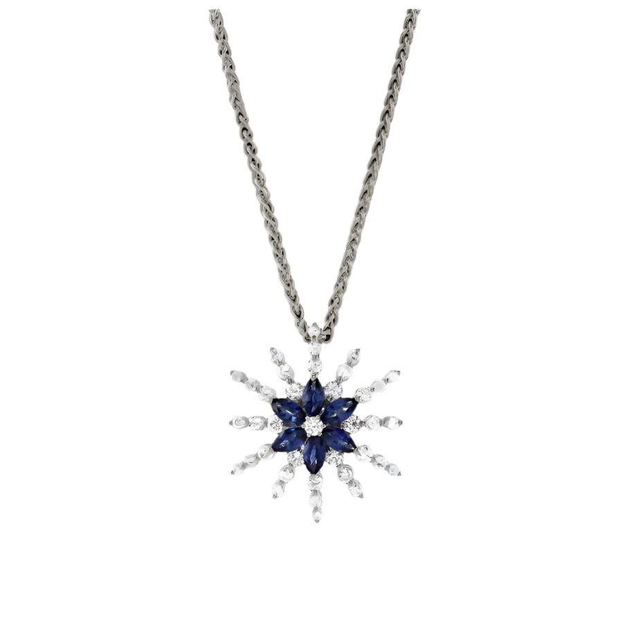 Dipples-18ct White Gold Sapphire & Diamond Set Star Pendant & Chain-Dipples Jewellers