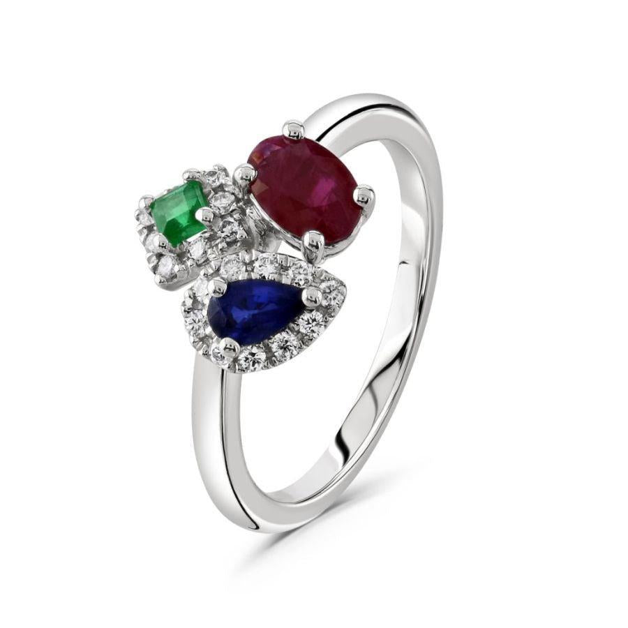 Dipples-18ct White Gold Sapphire, Emerald and Ruby ring with Diamond surrounds-Dipples Jewellers