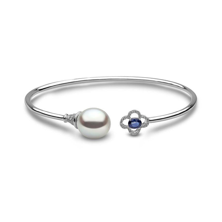 Dipples-18ct White Gold South Sea Pearl, Sapphire & Diamond Bangle-Dipples Jewellers