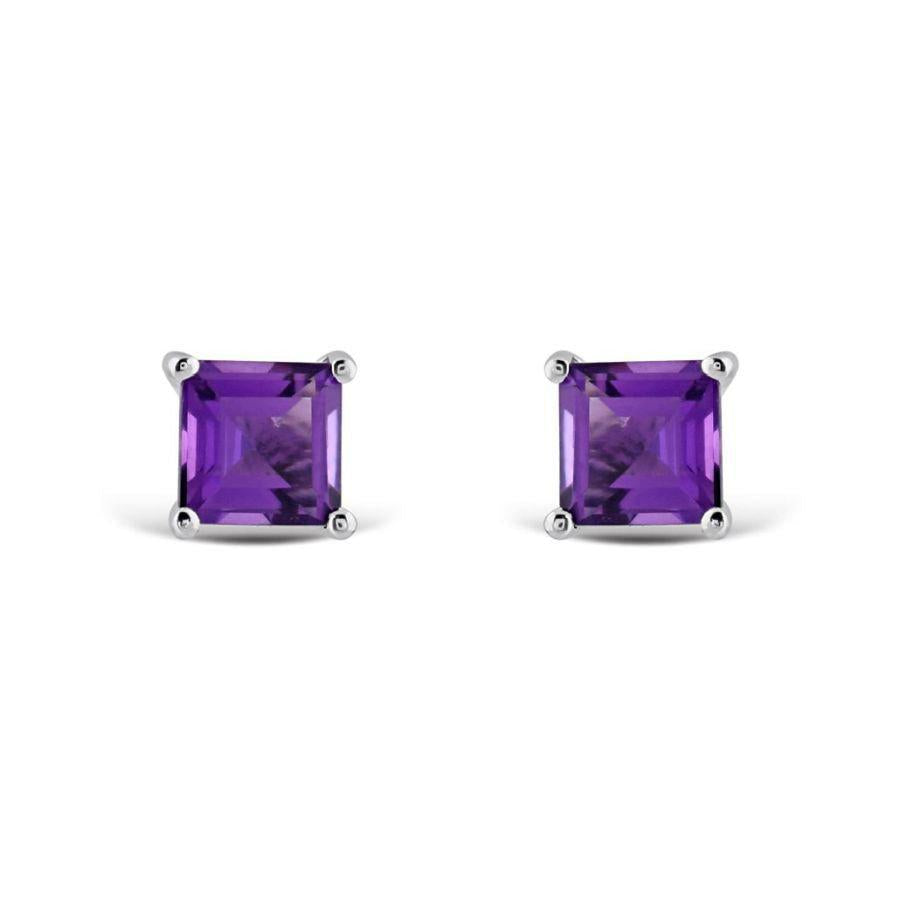 Dipples-18ct White Gold Square Cut Amethyst Stud Earrings-Dipples Jewellers