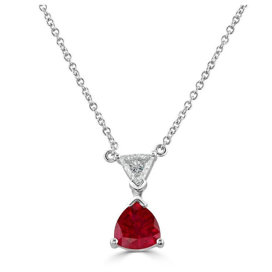Dipples-18ct White Gold Trilliant Cut Ruby & Diamond Pendant & Chain-Dipples Jewellers