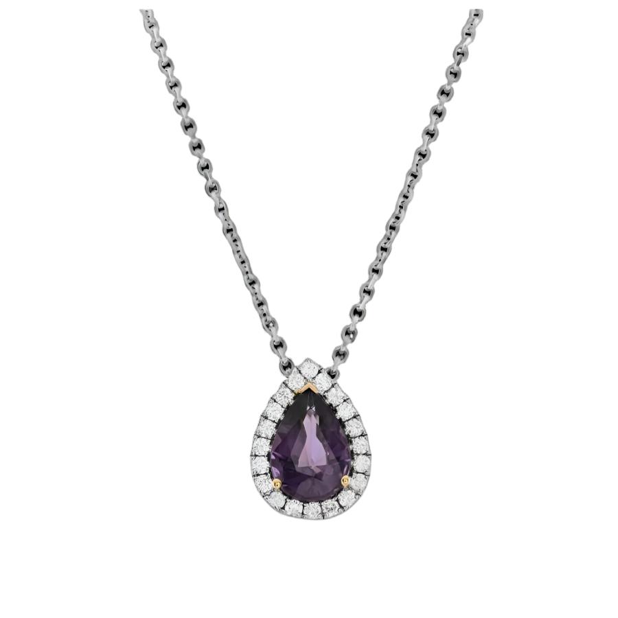 Dipples-18ct White & Rose Gold Pear Cut Purple Spinel & Diamond Halo Cluster Pendant & Chain-Dipples Jewellers