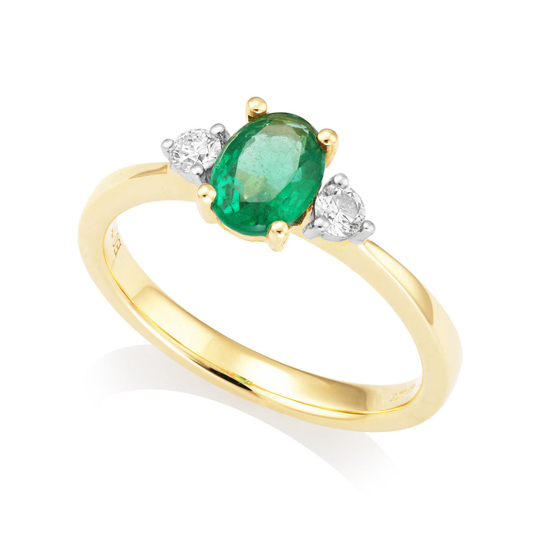Dipples-18ct yellow and white gold Emerald And Diamond 3 stome ring-Dipples Jewellers
