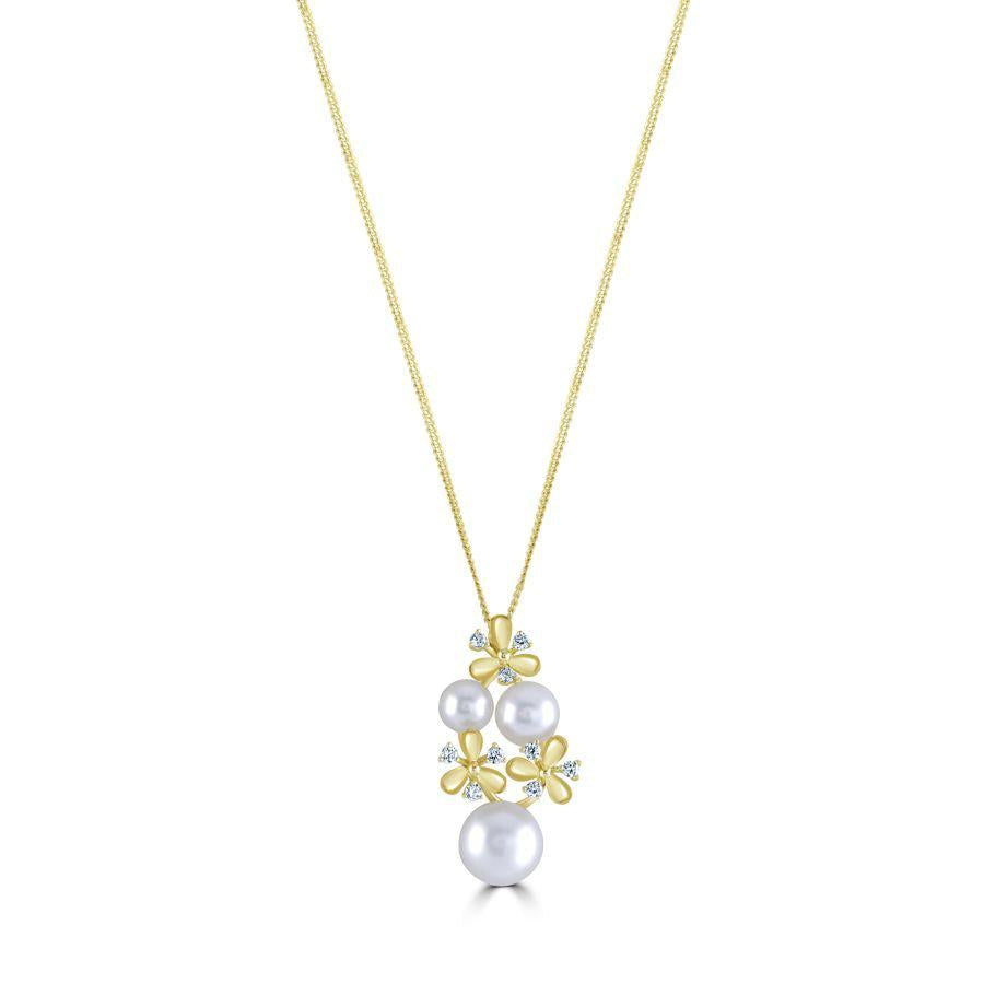 Dipples-18ct Yellow Gold Akoya Pearl & Diamond Flower Pendant-Dipples Jewellers