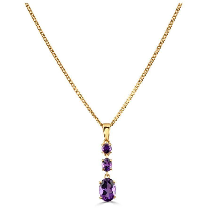 Dipples-18ct Yellow Gold Claw Set Oval Cut Amethyst Triple Drop Pendant-Dipples Jewellers