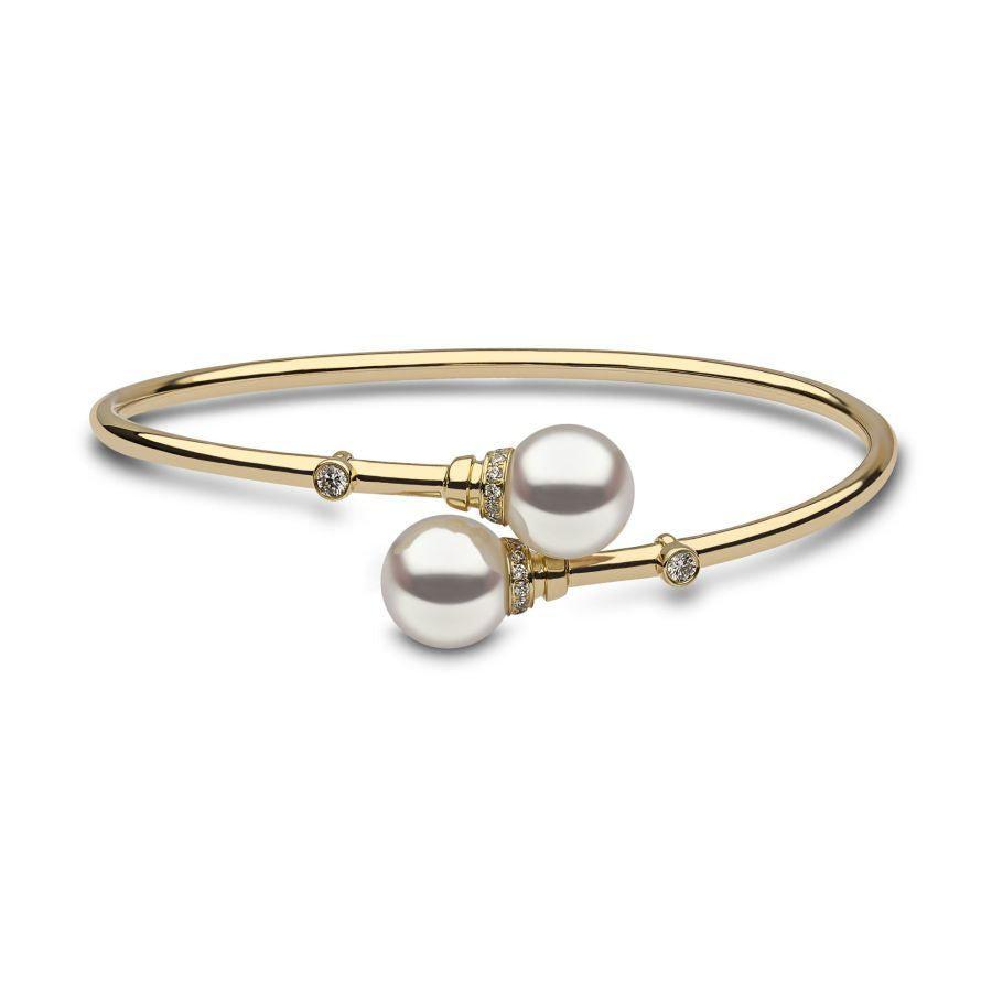 Dipples-18ct Yellow Gold Freshwater Pearl & Diamond Set Bangle-Dipples Jewellers