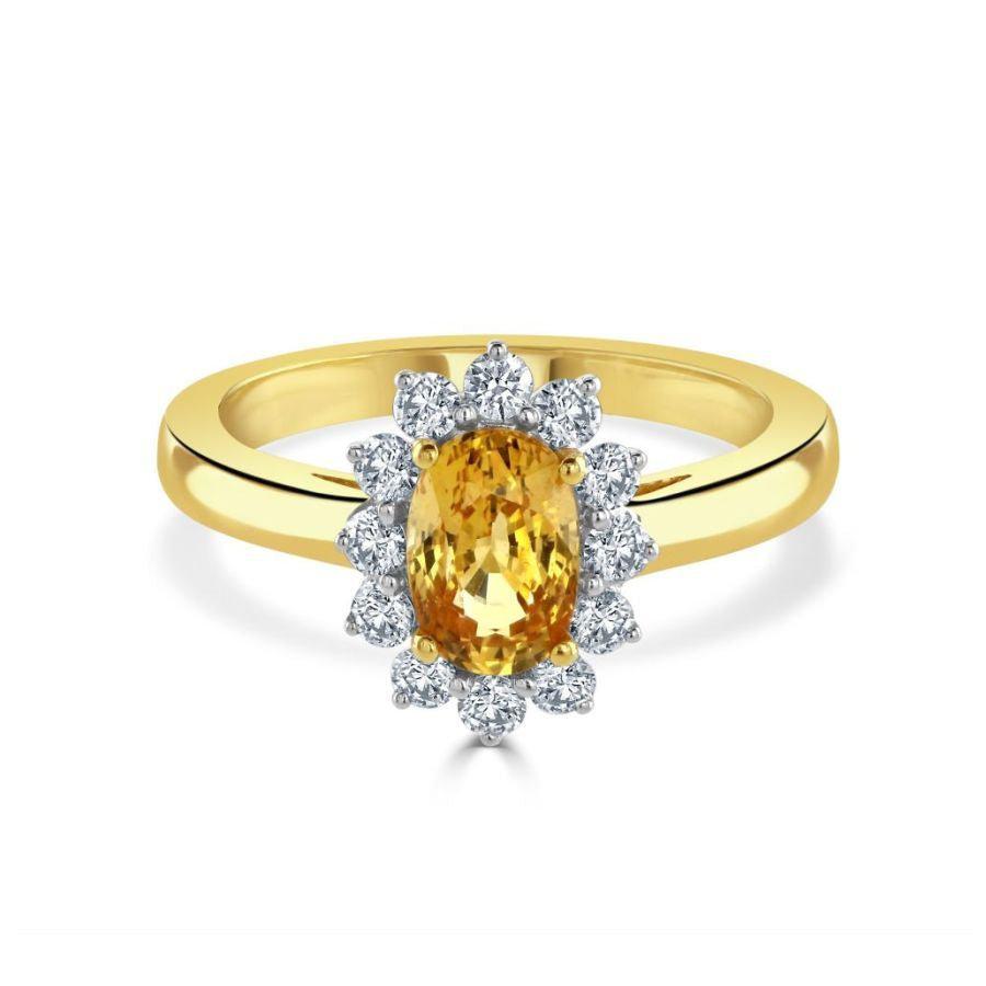 Dipples-18ct Yellow Gold Golden Sapphire & Diamond Cluster Ring-Dipples Jewellers