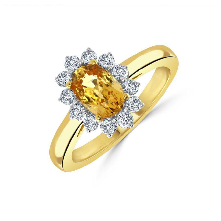 Dipples-18ct Yellow Gold Golden Sapphire & Diamond Cluster Ring-Dipples Jewellers