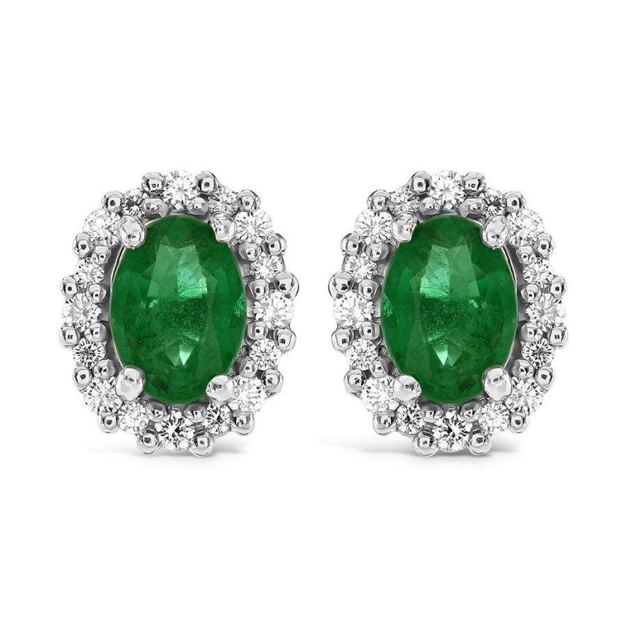 Dipples-18ct Yellow Gold Oval Cut Emerald & Diamond Cluster Stud Earrings-Dipples Jewellers