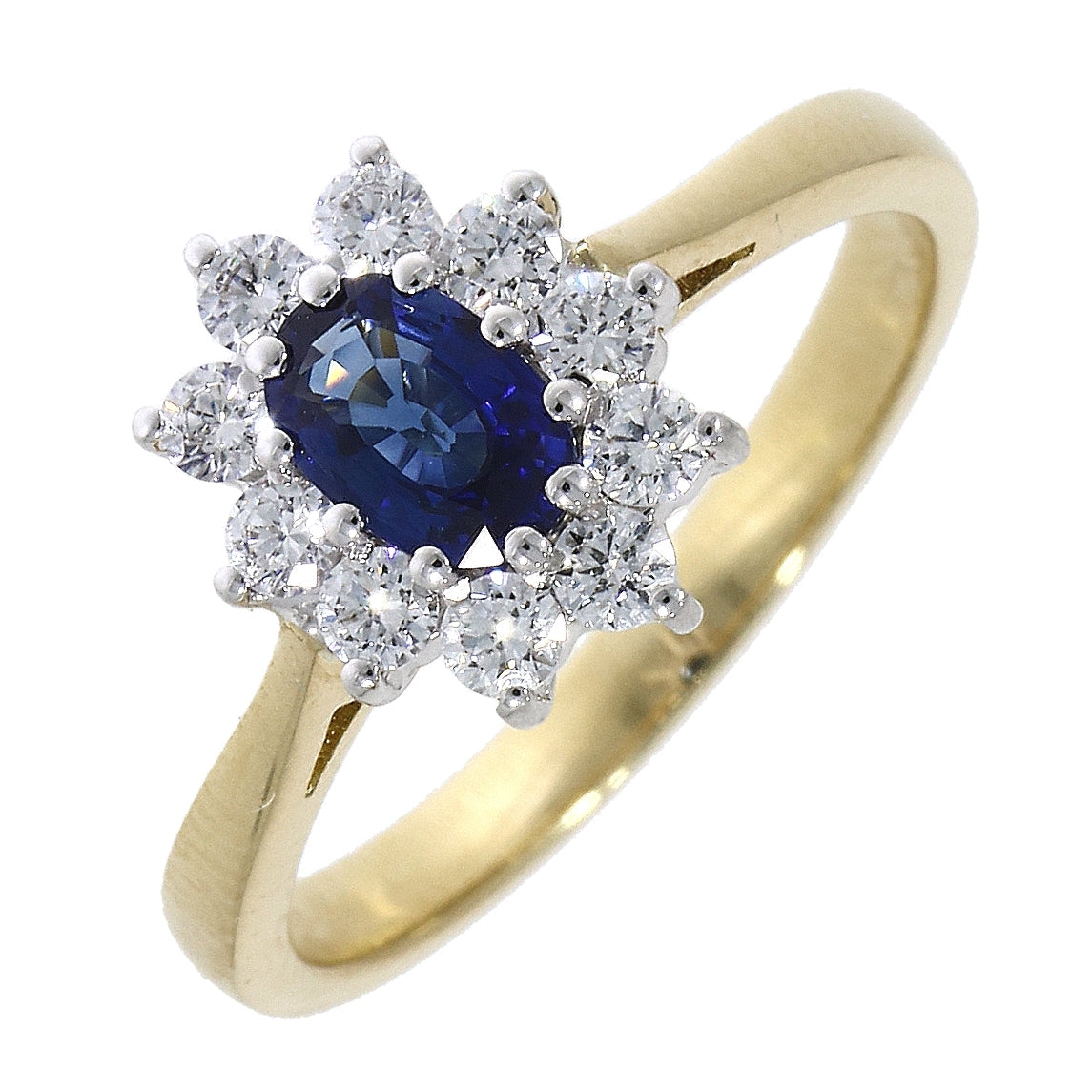 Dipples-18ct yellow gold oval sapphire and round brilliant cut diamond claw set ring-Dipples Jewellers