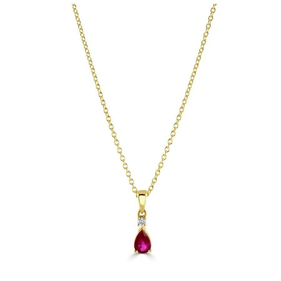 Dipples-18ct Yellow Gold Pear Cut Ruby & Round Brilliant Cut Diamond Pendant-Dipples Jewellers