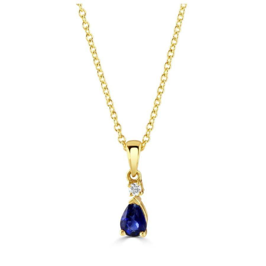 Dipples-18ct Yellow Gold Pear Cut Sapphire & Round Brilliant Cut Diamond Pendant-Dipples Jewellers