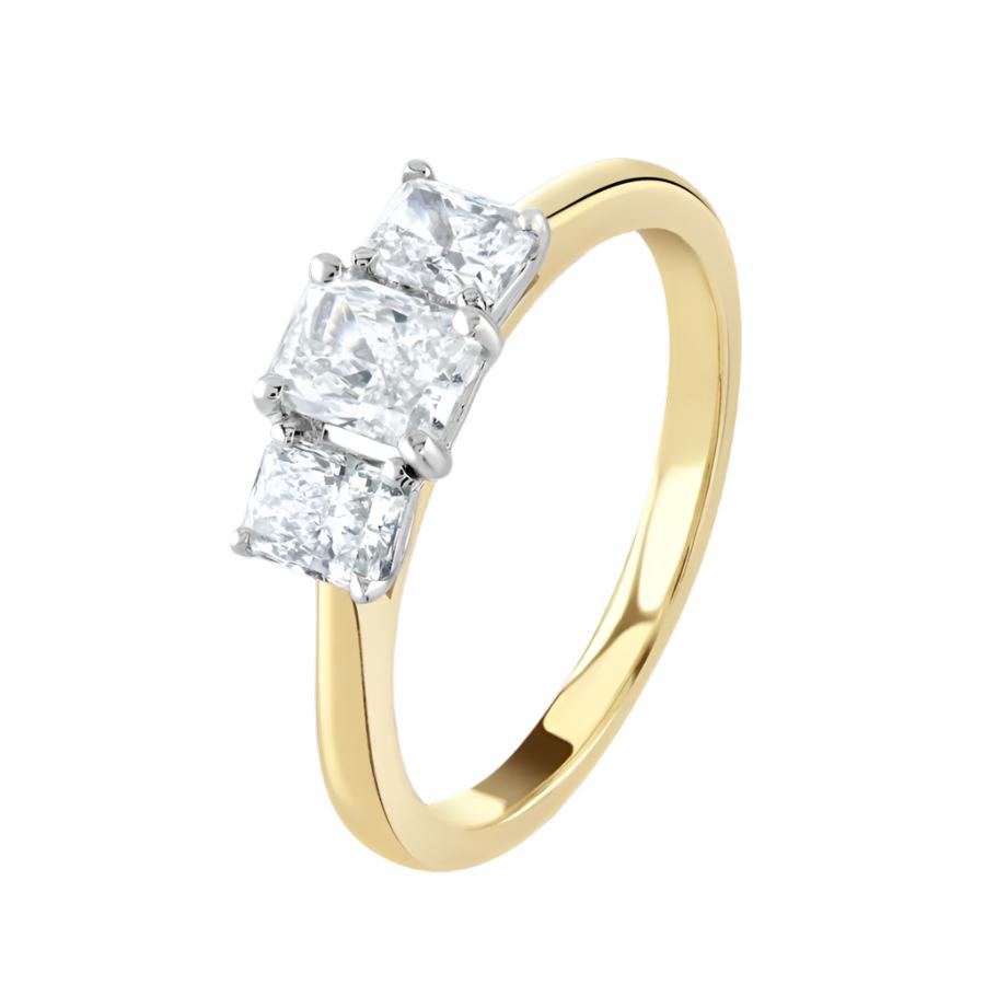Dipples-18ct Yellow Gold Radiant Cut Diamond Trilogy Ring-Dipples Jewellers