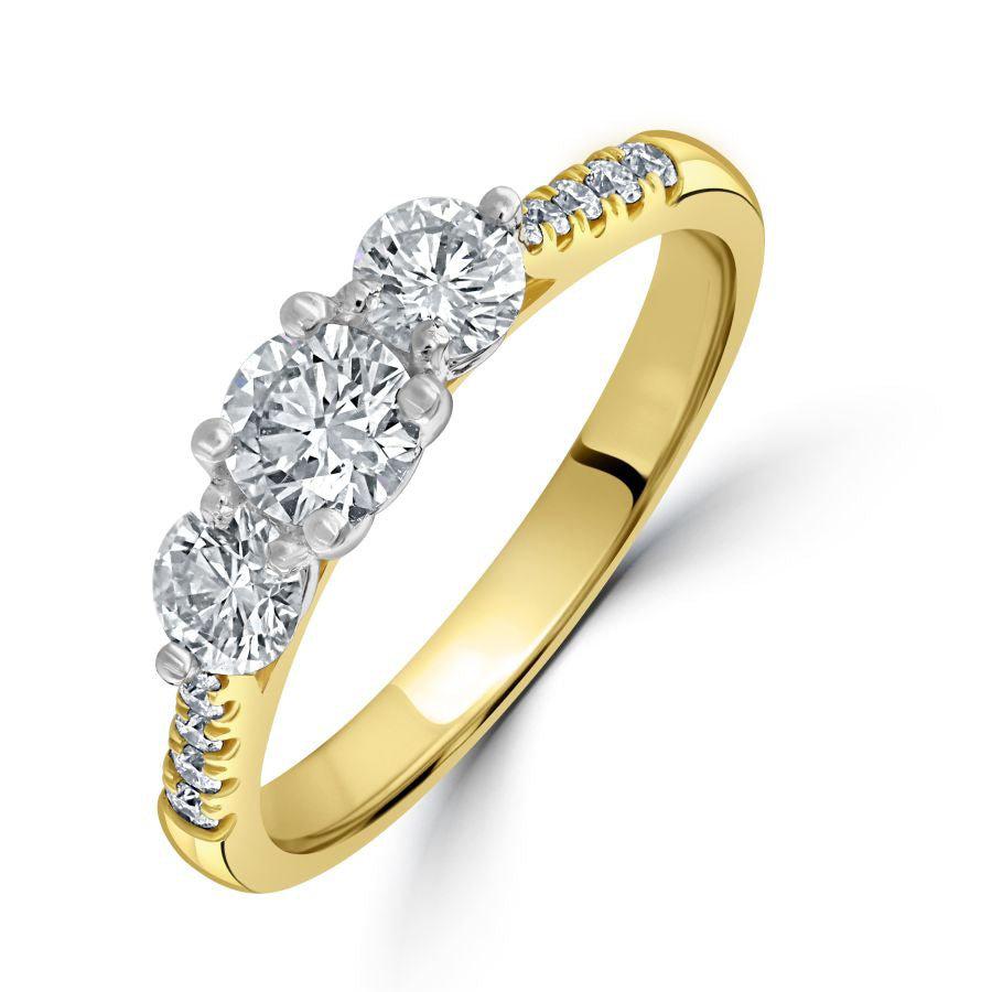 Dipples-18ct Yellow Gold Round Brilliant Cut Diamond 3-Stone Ring with Diamond Shoulders-Dipples Jewellers