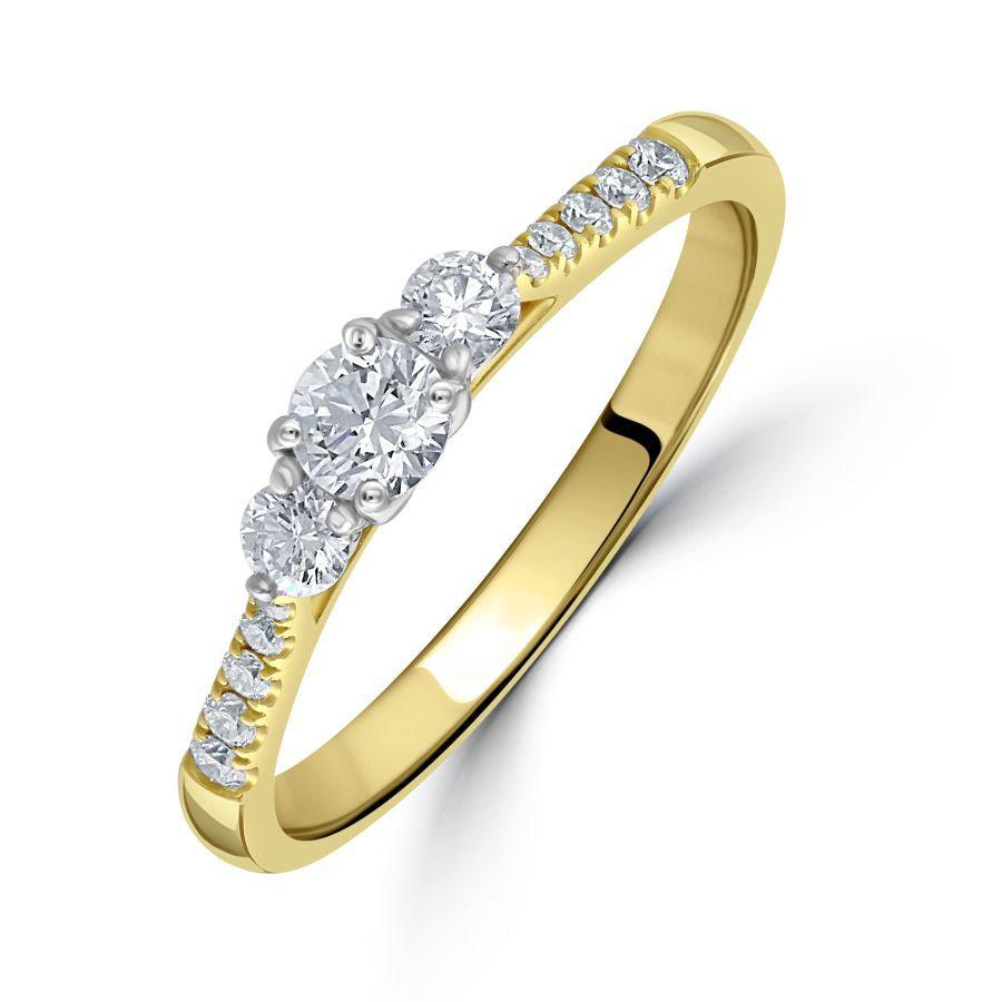 Dipples-18ct Yellow Gold Round Brilliant Cut Diamond Trilogy Ring with Diamond Shoulders-Dipples Jewellers