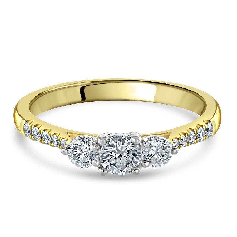 Dipples-18ct Yellow Gold Round Brilliant Cut Diamond Trilogy Ring with Diamond Shoulders-Dipples Jewellers