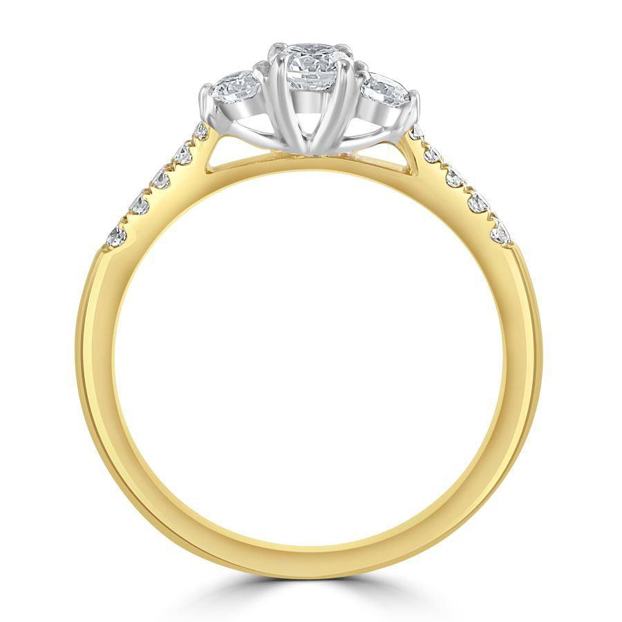 Dipples-18ct Yellow Gold Round Brilliant Cut Diamond Trilogy Ring with Diamond Shoulders-Dipples Jewellers