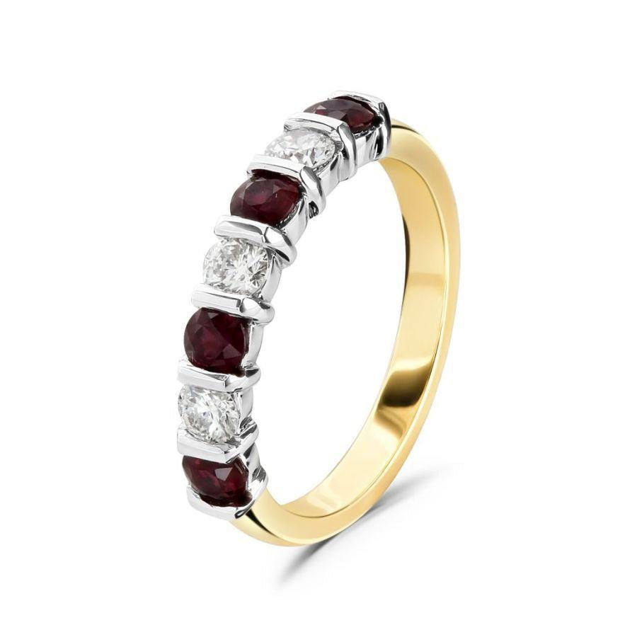 Dipples-18ct Yellow Gold Ruby & Diamond Bar Set Half Eternity Ring-Dipples Jewellers
