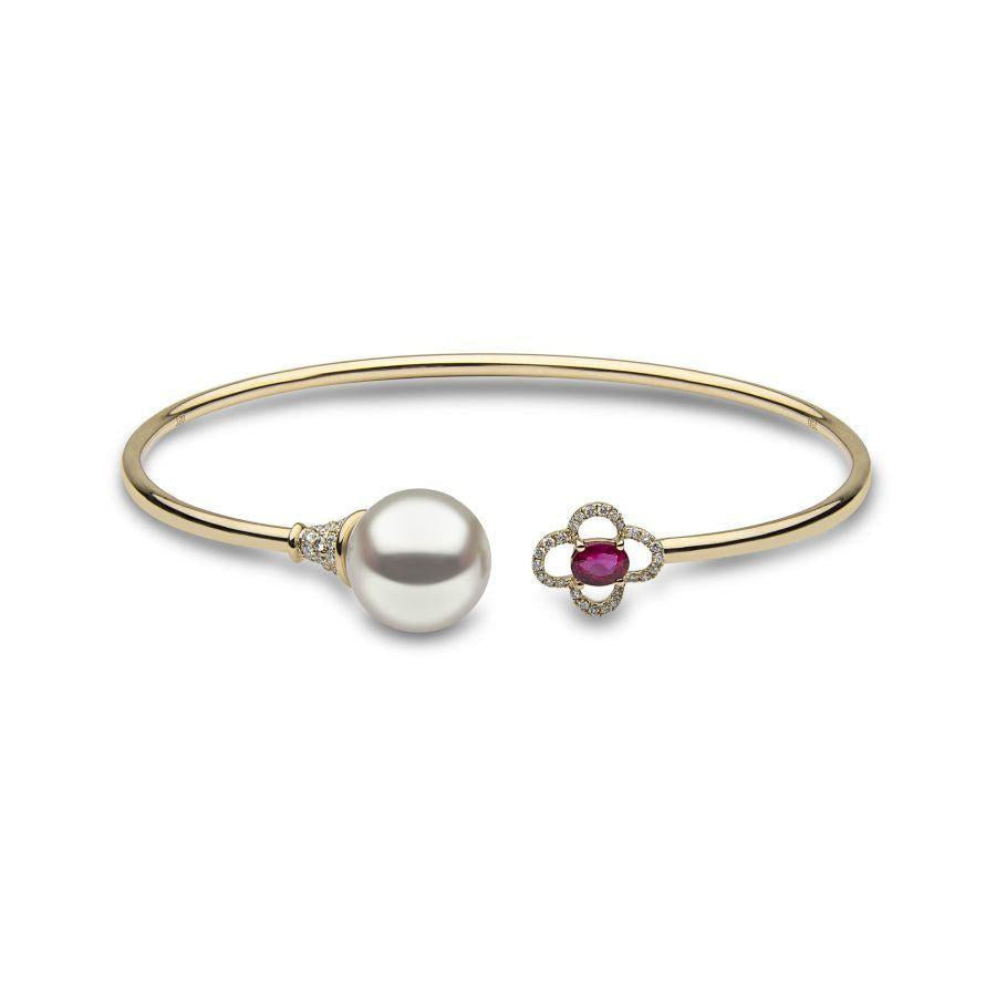 Dipples-18ct Yellow Gold South Sea Pearl, Ruby & Diamond Set Bangle-Dipples Jewellers