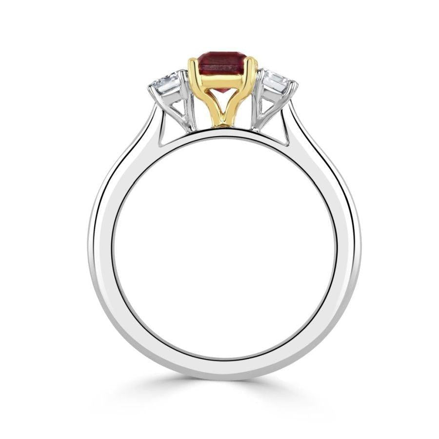 Dipples-18ct Yellow & White Gold Octagonal Cut Ruby & Diamond Trilogy Ring-Dipples Jewellers
