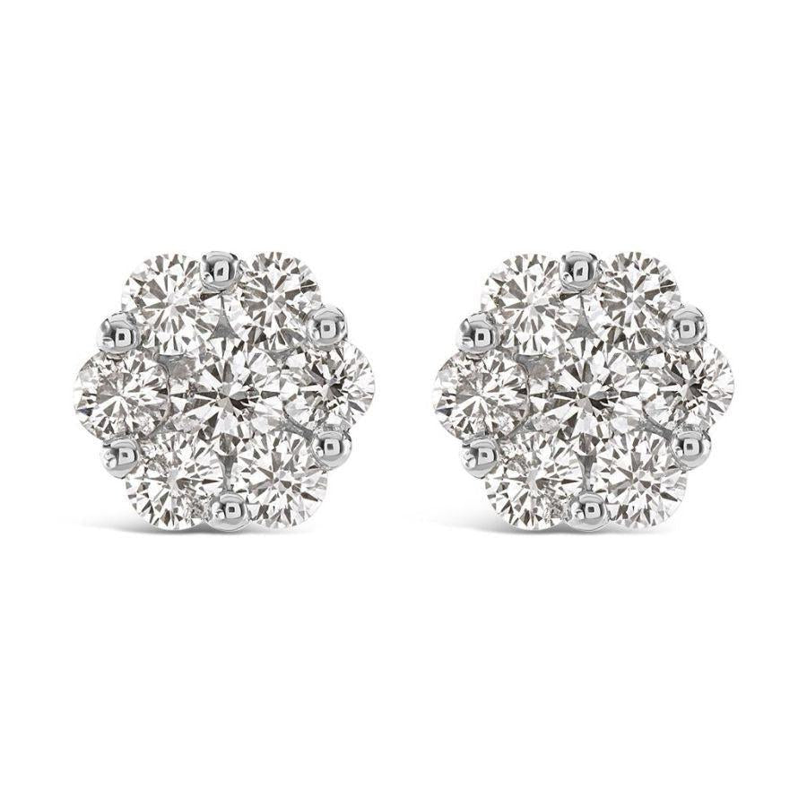 Dipples-2.00ct Round Brilliant Cut Diamond 18ct White Gold Cluster Stud Earrings-Dipples Jewellers