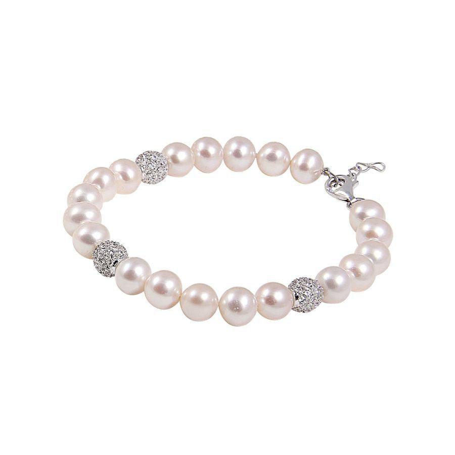 Dipples-8.0-8.5mm Cultured Freshwater Pearl & Cubic Zirconia Set Ball Bracelet-Dipples Jewellers