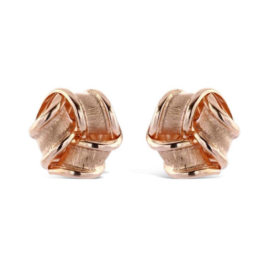 Dipples-9ct Rose Gold Frosted Knot Stud Earrings-Dipples Jewellers