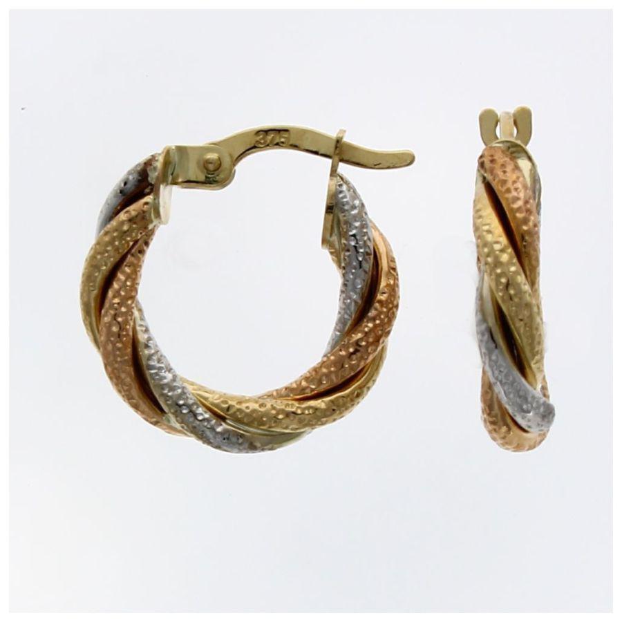 Dipples-9ct rose, white and yellow gold Twist Rnd Hoops-Dipples Jewellers